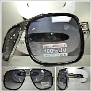 GAFAS DE SOL Clásicas Vintage RETRO HIP HOP Estilo PARA HOMBRE Marco Grande Negro y Plateado - Imagen 1 de 7