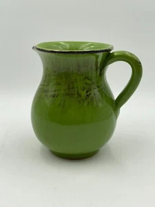 Avocado Green Brown Feather Glazed Pitcher 6.75" Tall Made in Italy - Picture 1 of 7
