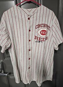 Vintage 1996 Mens XL Majestic Cincinnati Reds MLB Pinstripe Jersey Gray Red 