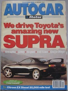 AUTOCAR magazine 20/1/1993 featuring Toyota Supra, Mazda RX-7, BMW, Peugeot - Picture 1 of 2
