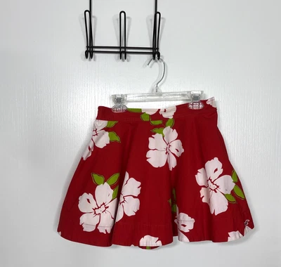 Hollister Y2K Red Floral Mini Skirt Skater Flare Size Medium Tropical Hibiscus - Image 1 of 4