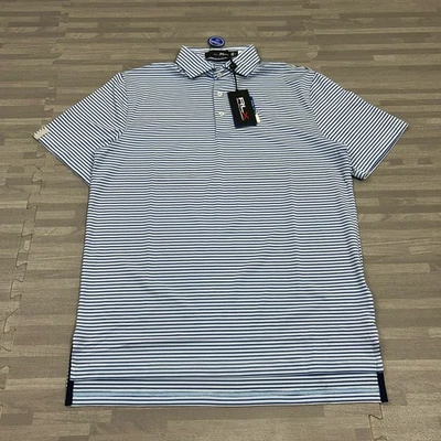 Рубашка поло RLX Ralph Lauren Golf Performance мужская небольшая в полоску сине-белая 98 долл. США - Изображение 1 из 4