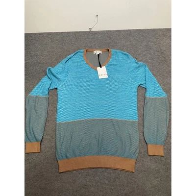 REISS Naum V-Neck Contrast Block Turquoise Sweater Womens Size L - Image 1 of 4