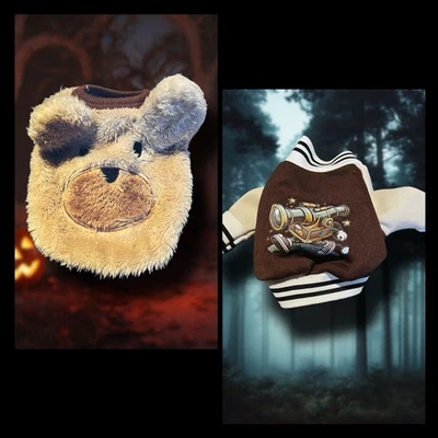 Dog Clothing Bundle Small – Varsity Jacket & Plush Teddy Hoodie Cute Pet Outfits - Image 1 of 4