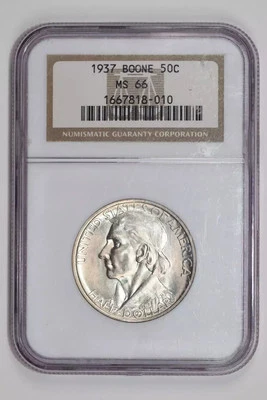 1937 BOONE COMMEMORATIVE HALF DOLLAR NGC MS66 PQ! - Image 1 of 2
