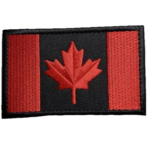 š„LARGE CANADA Flag Embroidered Patch Velcro Hook Loop Emblem CANADIAN BLACK RED - Picture 1 of 5
