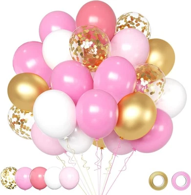 Pink and Gold Balloons Set, 50pcs 12 inch White Latex  - Image 1 of 4