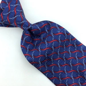 Givenchy Paris Italy Tie Logo Waves Blue Red Silver Luxury Necktie Silk Ties - Picture 1 of 8