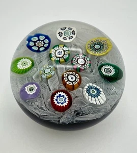 Perthshire 1974 Spaced Complex Millefiori White Lace Blue Ground Briefbeschwerer - Bild 1 von 9