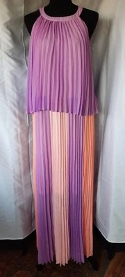 Cato Maxi Dress Womens Size 18-20 Halter Neck  Peach Purple Pleated Layered  - Image 1 of 4