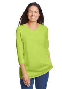 Woman Within Plus Size Petite Perfect Three-Quarter Sleeve V-Neck Tee - Picture 1 of 24