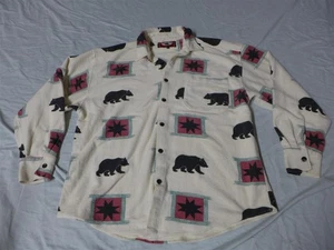 Camisa de campamento de franela grande vintage TRUE GRIT blanca/negra OSO/ESTRELLA con estampado total - Imagen 1 de 4