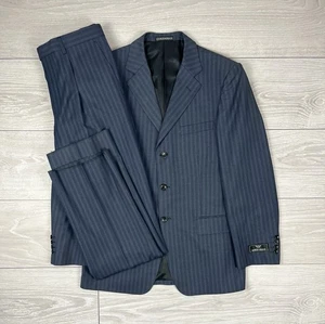Giorgio Armani Vintage 90s Wool Three Buttons Striped Suit Blazer Pants Mens 50 - Picture 1 of 20