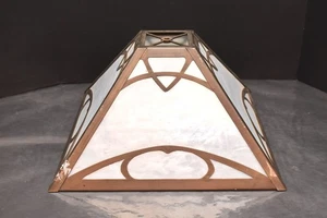 Vintage Art Nouveau Victorian Slag Glass Table Lamp Shade 4 Panel Opalescent 16" - Picture 1 of 10