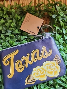 Starbucks gelb Rose von Texas Reißverschluss Schlüsselanhänger/Münzbörse Neu mit Etikett kaffeebraun - Bild 1 von 6