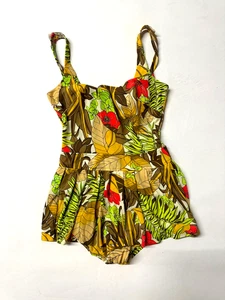 Vintage Catalina Swim Sz 12 One Piece Swimsuit Dress 80s Retro Tropical Beach - Picture 1 of 3