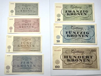 Germany 1943 WWII Concentration Camp Theresienstadt - 7 Kronen Notes - Authentic - Image 1 of 4
