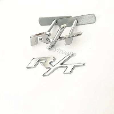 2PCS Chrome OEM For RT Front Grill Emblem R/T Badge Trunk Side Sticker Silver - Image 1 of 4
