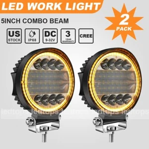 2PCS 5''Inch 160W Round LED Work Light Spot Flood Driving Fog Amber Lamp Offroad - Picture 1 of 13