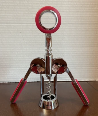 Oneida Wine Bottle Opener Cork Screw Winged Rubber Grips Red - Image 1 of 4