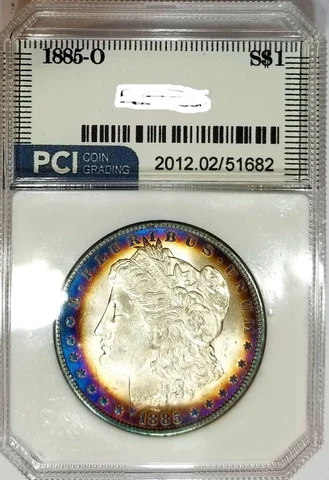 1885-O  Morgan Dollar Gem BU Awesome Target Rainbow Toned Obverse Cover