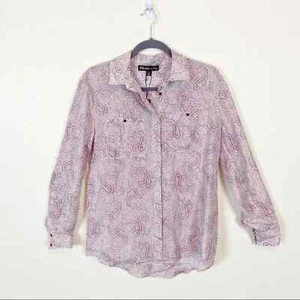 Elizabeth and James Silk Shirt Women Sz XS Purple Paisley Long Sleeve Collared - Picture 1 of 9