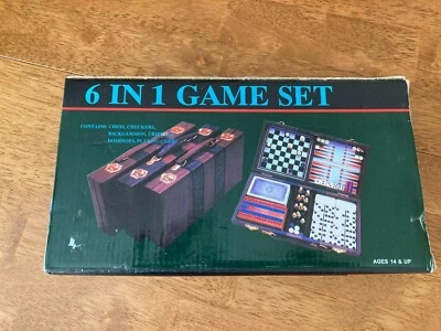 6 In 1 Game Set With Case Chess Checkers Cribbage Cards Dominoes Backgammon - Image 1 of 4