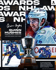 Foto de la NHL Quinn Hughes 2024 ganador del trofeo Norris Vancouver Canucks 8x10 - Imagen 1 de 1