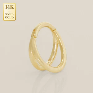 Pendientes de doble aro de oro liso de 14 K REAL nariz cuerpo tabique perforación joyería - Imagen 1 de 8