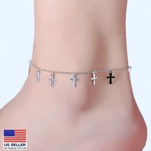 Fashion Women Anklet Bracelet Simple Jesus Cross Tassel Retro Ankle Chain 0634 - Picture 1 of 7