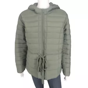 Denim Co Womens Full Zip Puffer Jacket with Hood Medium Sz Olive Green w Pockets - Picture 1 of 11
