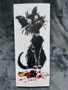 Jeff Gillette - Cat'n Mouse #7 signiert Original 3 Farben Schablone Malerei auf Holz - Bild 1 von 7