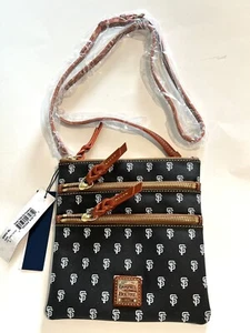 Dooney and Bourke, SF Giants borsa in pelle a tracolla nera con finiture marroni, nuova con etichette - Foto 1 di 14