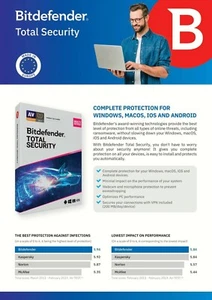 Bitdefender Total Security 2025 - 2 Years 10 Devices (Windows, MAC, Android) - Picture 1 of 3