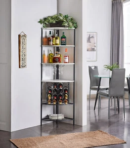 Kings Brand - Eck-Weinregal freistehend, 16 Flaschen Weinaufbewahrung, weiß/schwarz - Bild 1 von 3