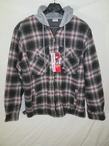 Tru-Fit Hooded Sherpa Jacket Coat Shacket Flannel Shirt Black/White Plaid M NWT - Picture 1 of 15