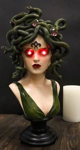 Greek Gorgon Sisters Goddess Medusa with Wild Snake Hair and LED Red Eyes Statue - Picture 1 of 12