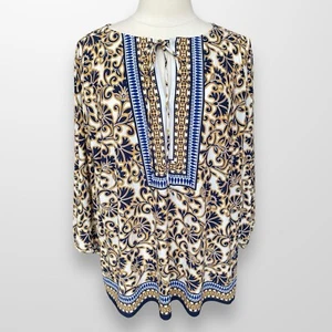 Roz & Ali Woman's Size 3X Blouse Top Tunic 3/4 Sleeve Stretch Flowy Travel Shirt - Picture 1 of 10