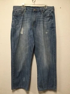 Lucky Brand Mens Distressed Jeans Size 38 Light Blue 5 Pocket Straight Leg 187 - Picture 1 of 11