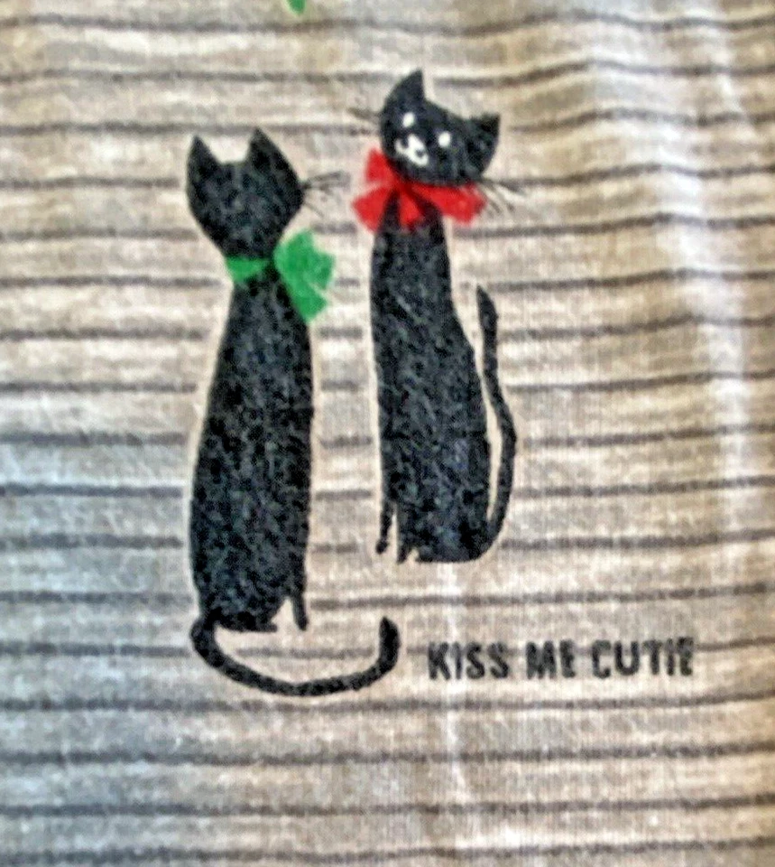 Hue Black Cat PJ Pants Women’s M Knit Cotton Blend Sleepwear Christmas Retro - Image 1 of 4