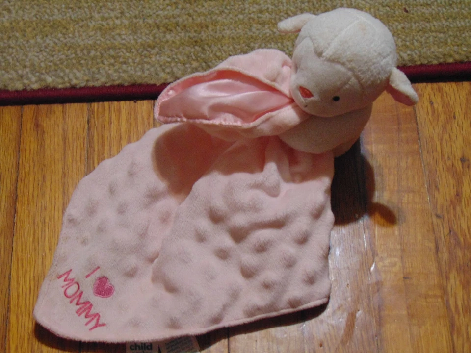  Child of Mine Pink Minky Lamb Rattle "I LOVE MOMMY" Security Blanket/Lovey HTF - Image 1 of 3