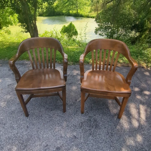 Vintage Marble & Shattuck Jury Juror Banker Courthouse Chairs ~ PAIR Free Ship Cover