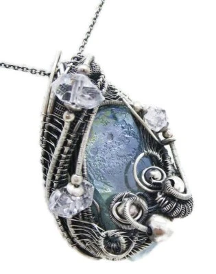 Titanium Aura Blue Quartz Crystal Pendant, in Sterling Silver with Herkimer Diam - Image 1 of 4