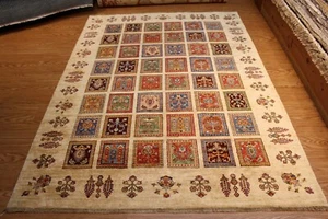 5'6" X 7'6" Handgefertigt FEINE QUALITÄT GEKNÜPFT BUNT Beige Hintergrund Bakhtiari Teppich - Bild 1 von 12