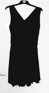 French connection black fit & flare ruched, v neck stretch lined dress, size 12 - Picture 1 of 6