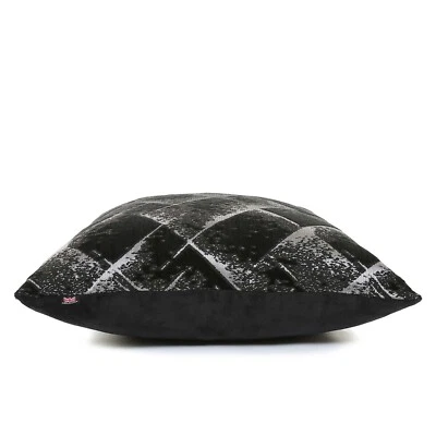 New Soft Woven Chenille Black Silver Shiny Cube Geometric Pattern Fabric Cushion - Image 1 of 4