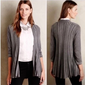 Anthropologie Knitted & Knotted Cardigan Gray/Metallic Pleated L NWOT Orig Owner - Picture 1 of 6