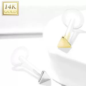 14K Gold Dreieck BioFlex Labret Medusa Philtrum Tragus Muschel Helix Ring Nieten - Bild 1 von 5