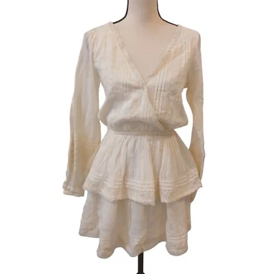 American Eagle Cream Small Long Sleeve Tiered Ruffle Dress Cowgirl w/ Lace #L-66 - Image 1 of 4