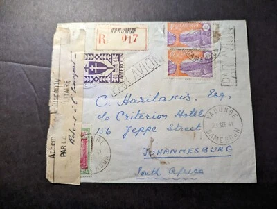 1941 Registrado Camerún Segunda Guerra Mundial Correo Interrumpido Yaundé a Johannesburgo Sudáfrica Foto 1 de 3